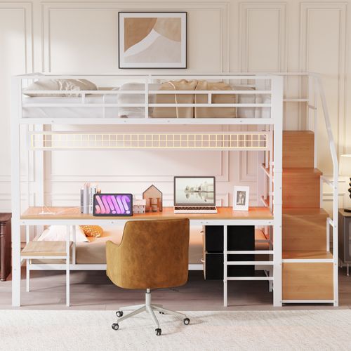 Lit Mezzanine 140x200 Cm Avec Bureau Intégré Blanc