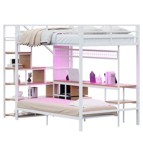 Lit Mezzanine 140x200 Cm Avec Bureau Intégré Blanc