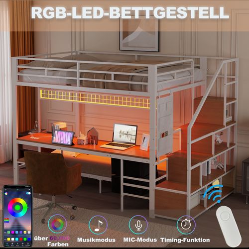 Lit Mezzanine 140x200 Cm Avec Bureau Intégré Blanc