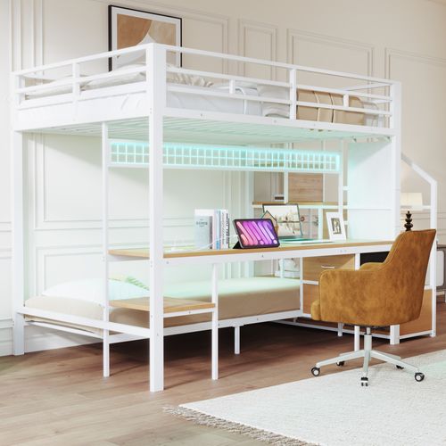 Lit Mezzanine 140x200 Cm Avec Bureau Intégré Blanc