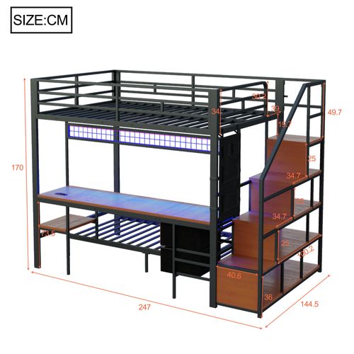 Lit Mezzanine 140x200 Cm Avec Bureau Intégré Noir