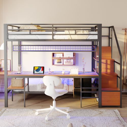 Lit Mezzanine 140x200 Cm Avec Bureau Intégré Noir