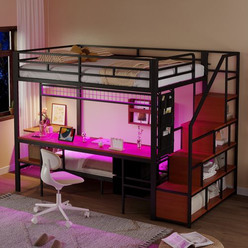 Lit Mezzanine 140x200 Cm Avec Bureau Intégré Noir