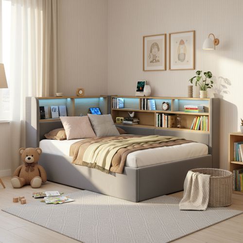 Lit Coffre 90x200 Cm Avec Rangement Hydraulique En Velours Gris