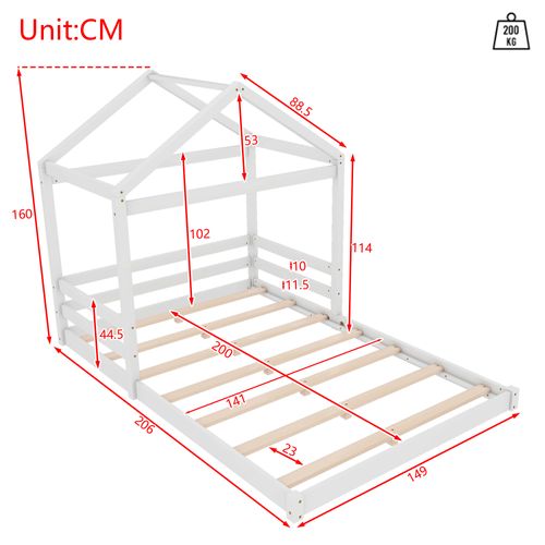 Lit Cabane 140x200 Cm En Pin Et Mdf Blanc, Design Maison Ludique, Sommier à Lattes Inclus