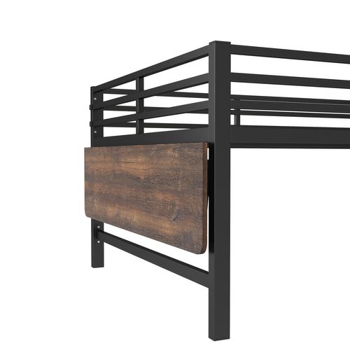 Lit Surélevé 140x200 Cm En Métal Noir, Garde-corps Sécurisant, Échelle Et Bureau Pliant LED