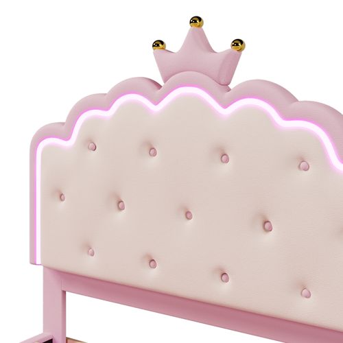 Lit Rembourré 140x200 Cm Avec Structure En Pu Et Éclairage D'ambiance