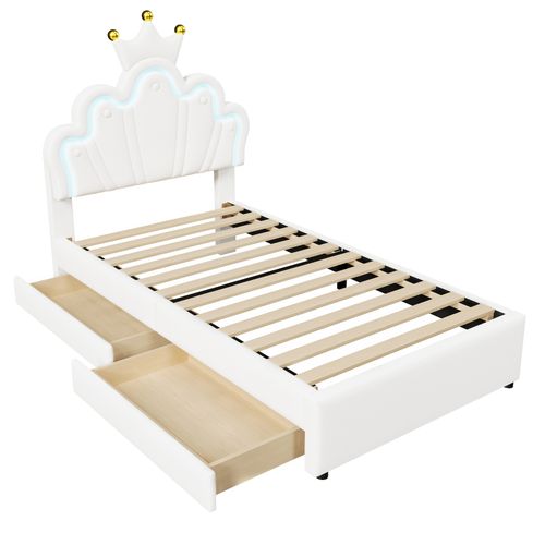 Lit Rembourré 90x200 Cm Avec Tête De Lit Réglable Et Deux Tiroirs De Rangement