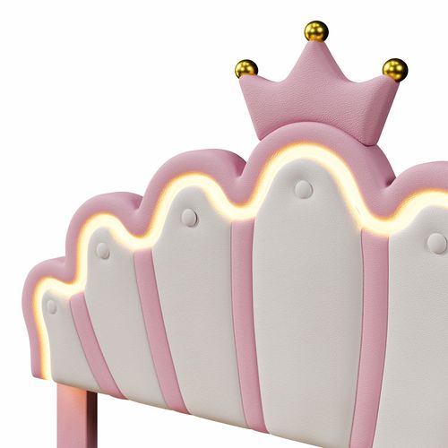 Lit Rembourré 140x200 Cm Avec Éclairage LED Et Deux Tiroirs Roses