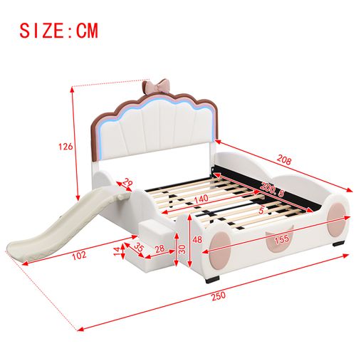 Lit Enfant 140x200 Cm En Forme De Papillon Avec Lumière LED Et Toboggan