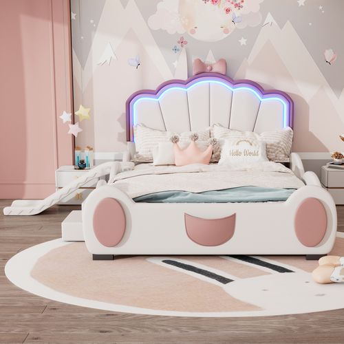 Lit Enfant 140x200 Cm En Forme De Papillon Avec Lumière LED Et Toboggan