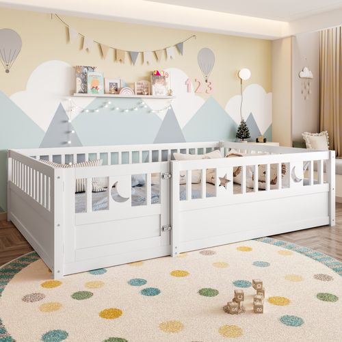 Lit Pour Enfant 140x190 Cm Avec Barrières De Sécurité Décoré D'étoiles Et De Lunes