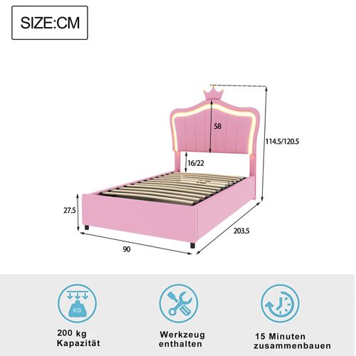 Lit Enfant 90x200 Cm Avec Coffre De Rangement Et Éclairage LED