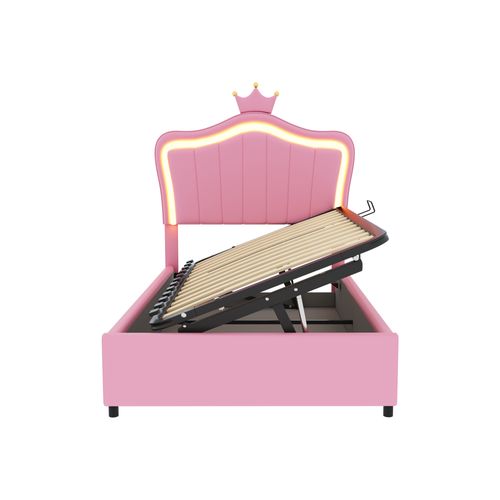 Lit Enfant 90x200 Cm Avec Coffre De Rangement Et Éclairage LED