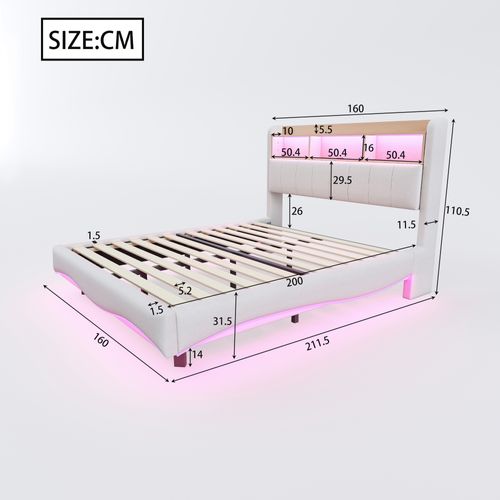 Lit Rembourré 160x200 Cm Avec Structure Moderne Et Éclairage LED