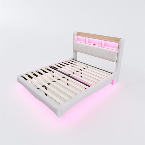 Lit Rembourré 160x200 Cm Avec Structure Moderne Et Éclairage LED