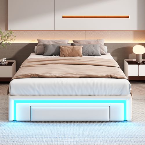 Lit 140x200 Cm Avec Structure Moderne En Pu Cuir Et Rangement Intégré