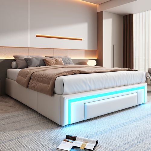 Lit 140x200 Cm Avec Structure Moderne En Pu Cuir Et Rangement Intégré