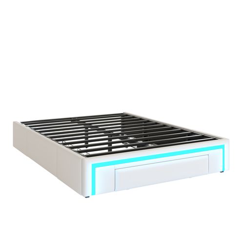 Lit 140x200 Cm Avec Structure Moderne En Pu Cuir Et Rangement Intégré