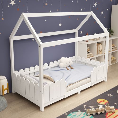 Lit Pour Enfant 90x200 Cm Avec Toit Et Protection Contre Les Chutes