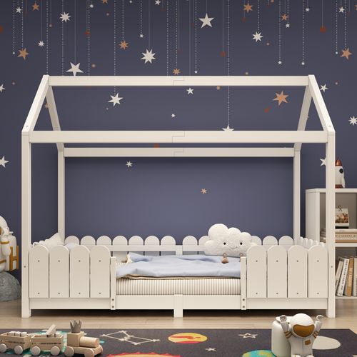 Lit Pour Enfant 90x200 Cm Avec Toit Et Protection Contre Les Chutes