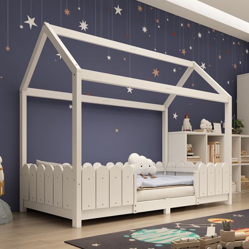 Lit Pour Enfant 90x200 Cm Avec Toit Et Protection Contre Les Chutes