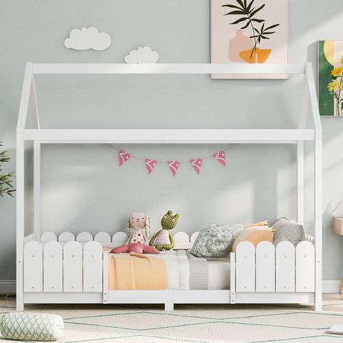 Lit Pour Enfant 90x200 Cm Avec Toit Et Protection Contre Les Chutes