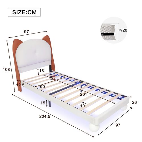 Lit Enfant 90x200 Cm Avec Tête De Lit En Oreilles De Chat Et Lumière LED