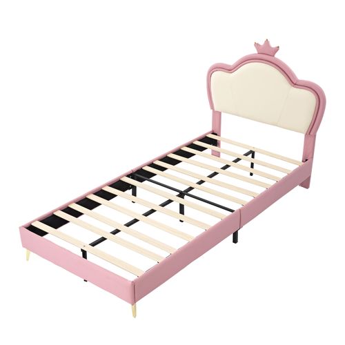 Lit Simple 90x200 Cm Avec Tête De Lit Rembourrée Et Protection Douce Rose Et Blanche