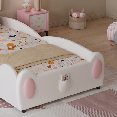 Lit Enfant 90x200 Cm Avec Échelle Et Toboggan, Tête De Lit En Forme De Lapin