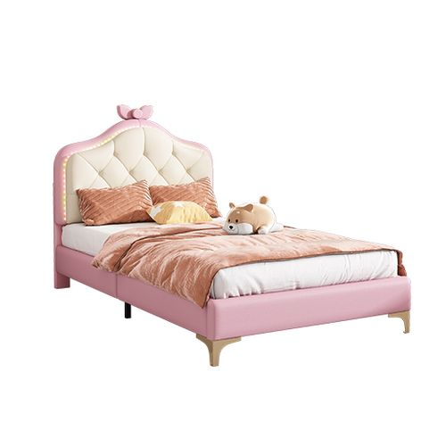 Lit Simple 90x200 Cm Avec Tête De Lit En Pu Et Lumières LED Multicolores