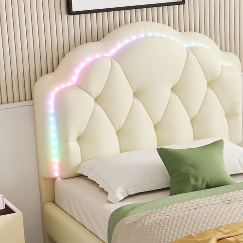 Lit Simple 90x200 Cm Avec Tête De Lit En Pu Et Éclairage LED Multicolore