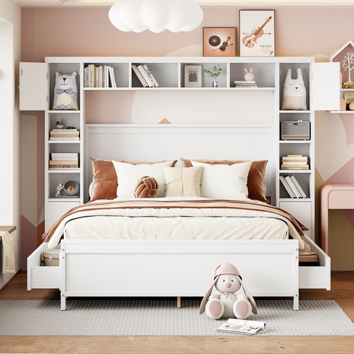 Lit Coffre 140x200 Cm Avec Structure En Bois Massif Et 4 Tiroirs De Rangement