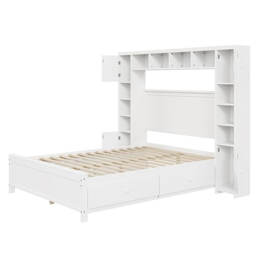 Lit Coffre 140x200 Cm Avec Structure En Bois Massif Et 4 Tiroirs De Rangement