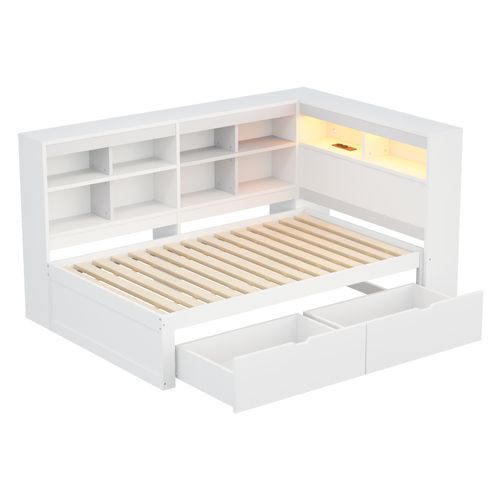 Lit Multifonctionnel 90x200 Cm Avec Rangement Et Éclairage LED