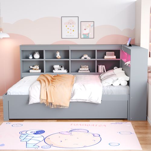 Lit Double 140x200 Cm Avec Structure Multifonctionnelle En Bois Et Rangement Intégré