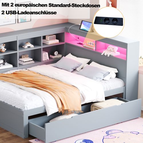 Lit Double 140x200 Cm Avec Structure Multifonctionnelle En Bois Et Rangement Intégré