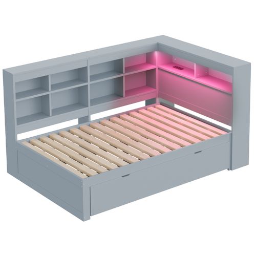 Lit Double 140x200 Cm Avec Structure Multifonctionnelle En Bois Et Rangement Intégré