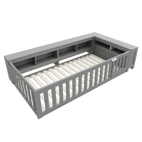 Lit Enfant 90x200 Cm Avec Rangement Intégré Et Protection De Sécurité