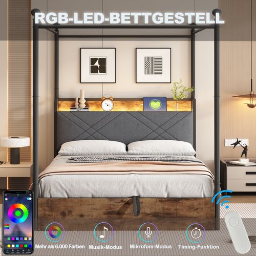 Lit Coffre 140x190 Cm Avec Structure En Métal Et Tête De Lit Rembourrée