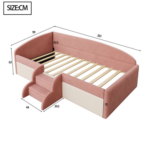 Lit Enfant 90x190 Cm Avec Rembourrage En Velours Et Sécurité Renforcée