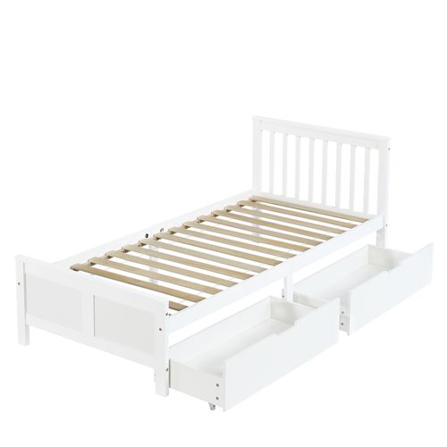 Lit Simple 90x200 Cm Avec Structure En Bois Et Tiroirs De Rangement