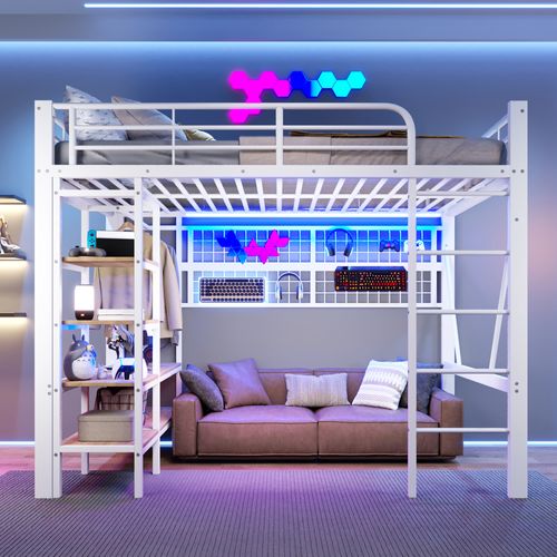 Lit Mezzanine 140x200 Cm Avec Structure En Métal Avec LED