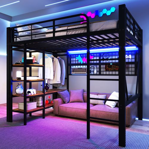 Lit Mezzanine 140x200 Cm Avec Structure En Métal Noire