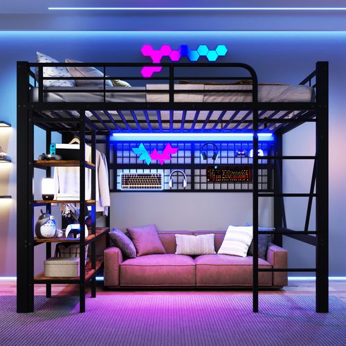 Lit Mezzanine 140x200 Cm Avec Structure En Métal Noire