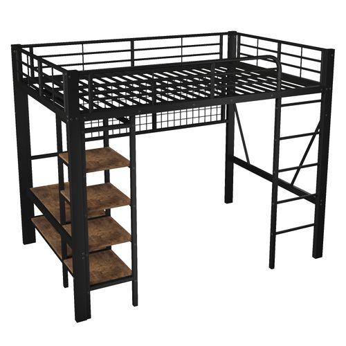 Lit Mezzanine 140x200 Cm Avec Structure En Métal Noire