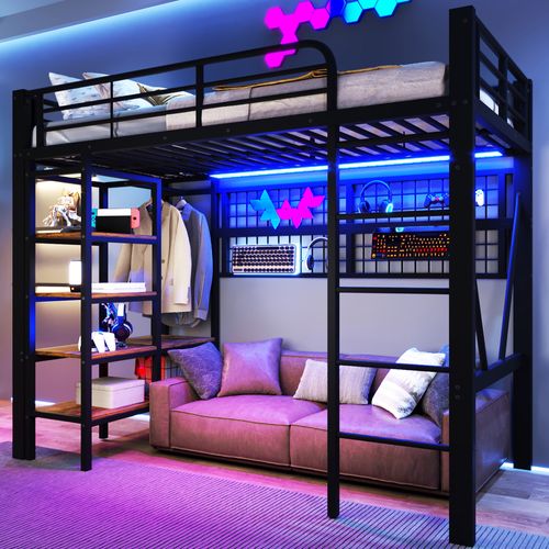 Lit Mezzanine 90x200 Cm Avec Structure En Métal Noir