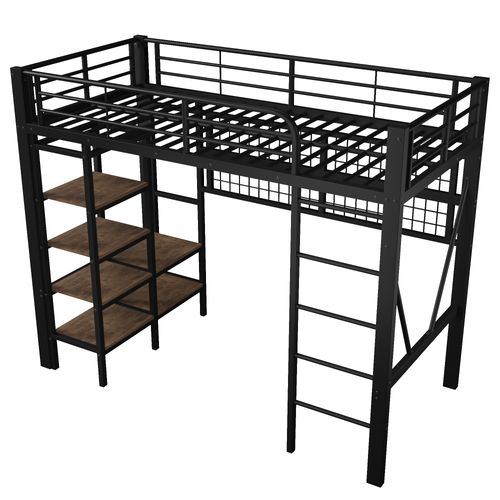 Lit Mezzanine 90x200 Cm Avec Structure En Métal Noir