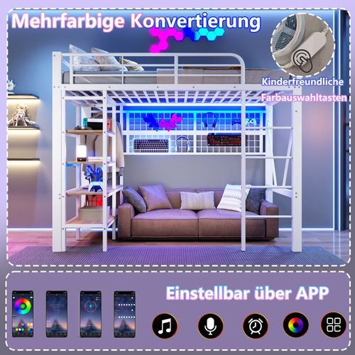 Lit Mezzanine 90x200 Cm Avec Structure En Métal Et Mdf LED Blanc