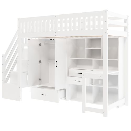 Lit Mezzanine 90x200 Cm Avec Structure Avec Bureau Et Rangements Blanc